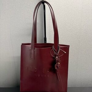 Ted Baker London Burgundy Embossed Icon Tote Bag NWT w/ Floral Charm